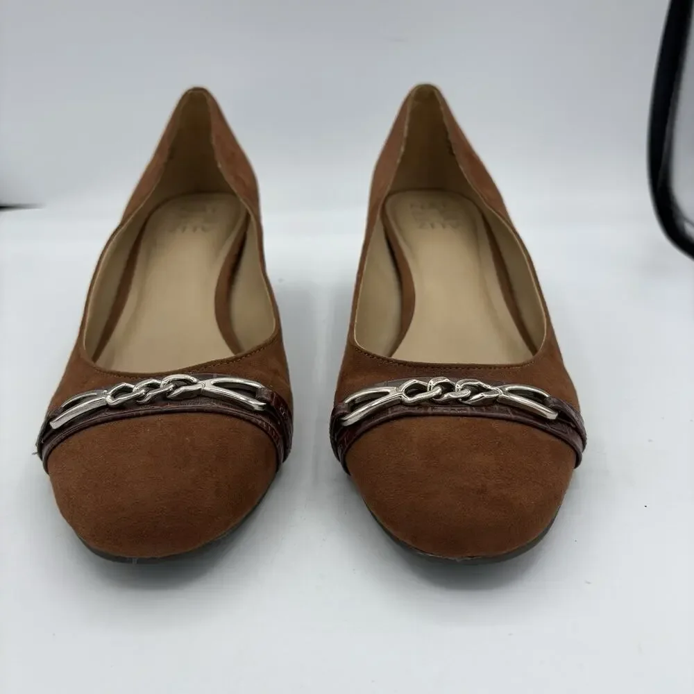 Naturalizer Heels Womens Size‎ 10 Poppy Brown Wedge Brown Suede Silver Chain